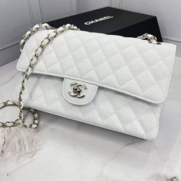 Женская кожаная сумка Chanel 25 см белая 2024