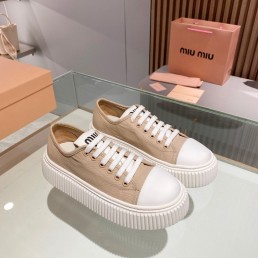 Женские текстильные кеды Miu Miu бежевые 2024