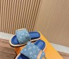 Женские текстильные шлепки Louis Vuitton синие с монограммами 2024