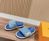 Женские текстильные шлепки Louis Vuitton синие с монограммами 2024