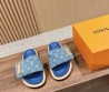 Женские текстильные шлепки Louis Vuitton синие с монограммами 2024