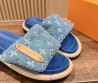 Женские текстильные шлепки Louis Vuitton синие с монограммами 2024