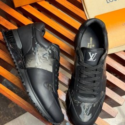Мужские кожаные кроссовки Louis Vuitton Run Away черные с радужным эффектом 2024