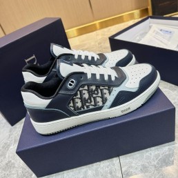 Мужские кожаные кроссовки Christian Dior синие с белым с надписями сбоку 2024