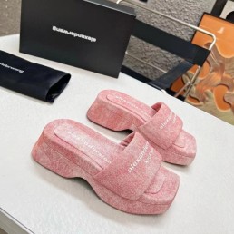 Женские кожаные шлепки Alexander Wang розовые 2024