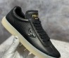 Женские кожаные кроссовки Prada черные с логотипом 2024