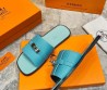 Мужские кожаные шлепки Hermes голубые с замочком 2024