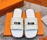 Мужские кожаные шлепки Hermes белые с замочком 2024
