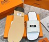 Мужские кожаные шлепки Hermes белые с замочком 2024