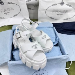 Женские кожаные сандалии Prada Monolith белые 2024