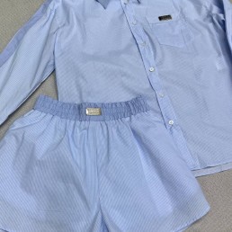 Женский костюм Maison Margiela шорты с рубашкой голубой 2024