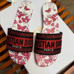 Женские комбинированные шлепки Christian Dior Dway красные с белым 2024