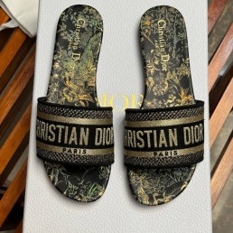 Женские комбинированные шлепки Christian Dior Dway черные с золотым 2024