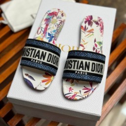 Женские комбинированные шлепки Christian Dior Dway синие с разноцветной подошвой 2024