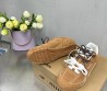 Женские замшевые кроссовки Miu Miu х New Balance 2024 коричневые с разноцветными шнурками