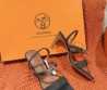 Женские текстильные босоножки Hermes темно-серые 2024