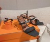 Женские текстильные босоножки Hermes темно-серые 2024