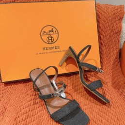 Женские текстильные босоножки Hermes темно-серые 2024