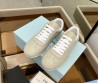 Женские кожаные кроссовки Prada бежевые 2024