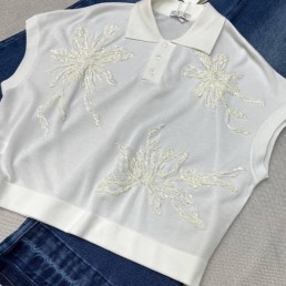 Женское поло Brunello Cucinelli белое с вышивкой 2024