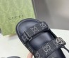 Женские текстильные сандалии Gucci синие с логотипами 2024