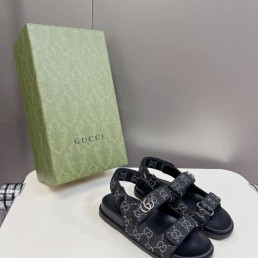 Женские текстильные сандалии Gucci синие с логотипами 2024