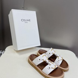 Женские кожаные шлепанцы Celine белые 2024
