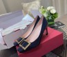 Женские кожаные туфли Roger Vivier синие лакированные 2024 каблук 5 см