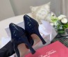 Женские кожаные туфли Roger Vivier синие лакированные 2024 каблук 5 см