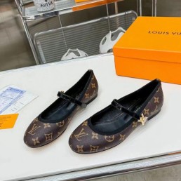 Женские кожаные балетки с ремешком Louis Vuitton Romy коричневые с монограммами 2024