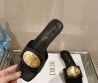 Женские кожаные шлепанцы Christian Dior черные с золотой пряжкой 2024