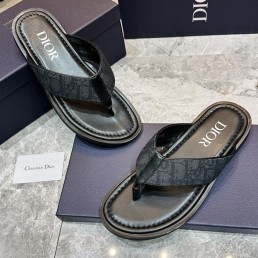 Мужские комбинированные шлепанцы Christian Dior темно-серые с логотипами 2024
