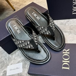Мужские комбинированные шлепанцы Christian Dior черные с бежевым с логотипами 2024