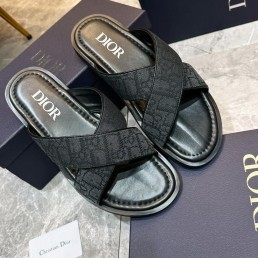 Мужские комбинированные шлепанцы Christian Dior темно-серые 2024