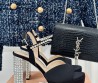 Женские атласные босоножки Miu Miu черные со стразами 2024 каблук 10 см