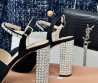 Женские атласные босоножки Miu Miu черные со стразами 2024 каблук 10 см