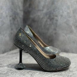 Женские замшевые туфли Loewe черные в стразах 2024