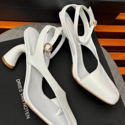 Женские кожаные босоножки Dries Van Noten белые каблук 10,3 см 2024