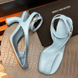Женские кожаные босоножки Dries Van Noten голубые каблук 10,3 см 2024