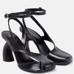 Женские кожаные босоножки Dries Van Noten черные каблук 10,3 см 2024