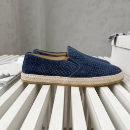 Мужские замшевые слипоны Brunello Cucinelli с джутом на подошве синие 2024