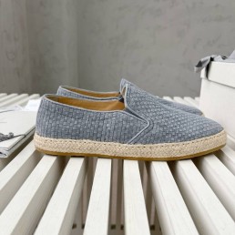 Мужские замшевые слипоны Brunello Cucinelli с джутом на подошве голубые 2024