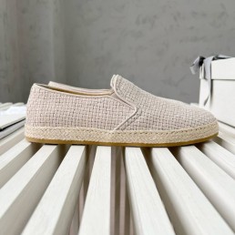 Мужские замшевые слипоны Brunello Cucinelli с джутом на подошве молочные 2024