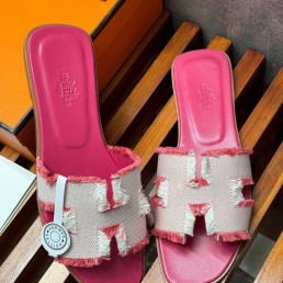 Женские комбинированные шлепанцы Hermes Oran розовые 2024