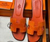 Женские кожаные шлепанцы Hermes Oran оранжевые 2024