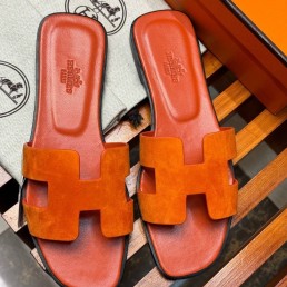 Женские кожаные шлепанцы Hermes Oran оранжевые 2024