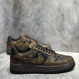 Мужские кожаные кроссовки Louis Vuitton + Nike Air коричневые с монограммами 2024