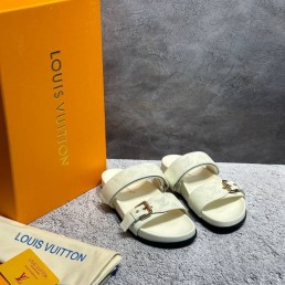 Женские кожаные шлепанцы Louis Vuitton Bom Dia flat comfort молочные 2024