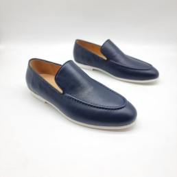 Мужские кожаные лоферы Bottega Veneta синие 2024