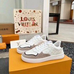 Женские комбинированные кроссовки Louis Vuitton Stadium белые с бежевым 2024